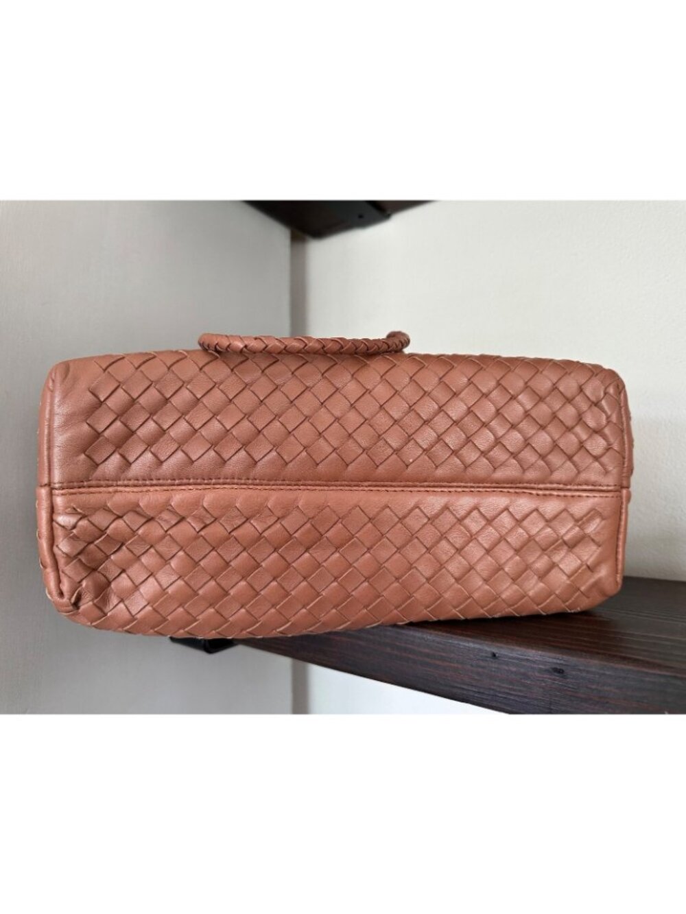 Quince Leather Romy Handwoven Satchel Cognac Crossbody Bag - Picture 4 of 13